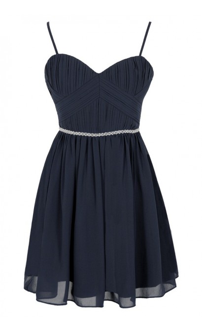 Charmed Life Embellished Designer Dress in Navy